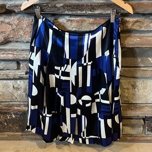 Vintage Lauren Ralph Lauren 100% Silk Abstract Print Blue and Black A-Line Skirt